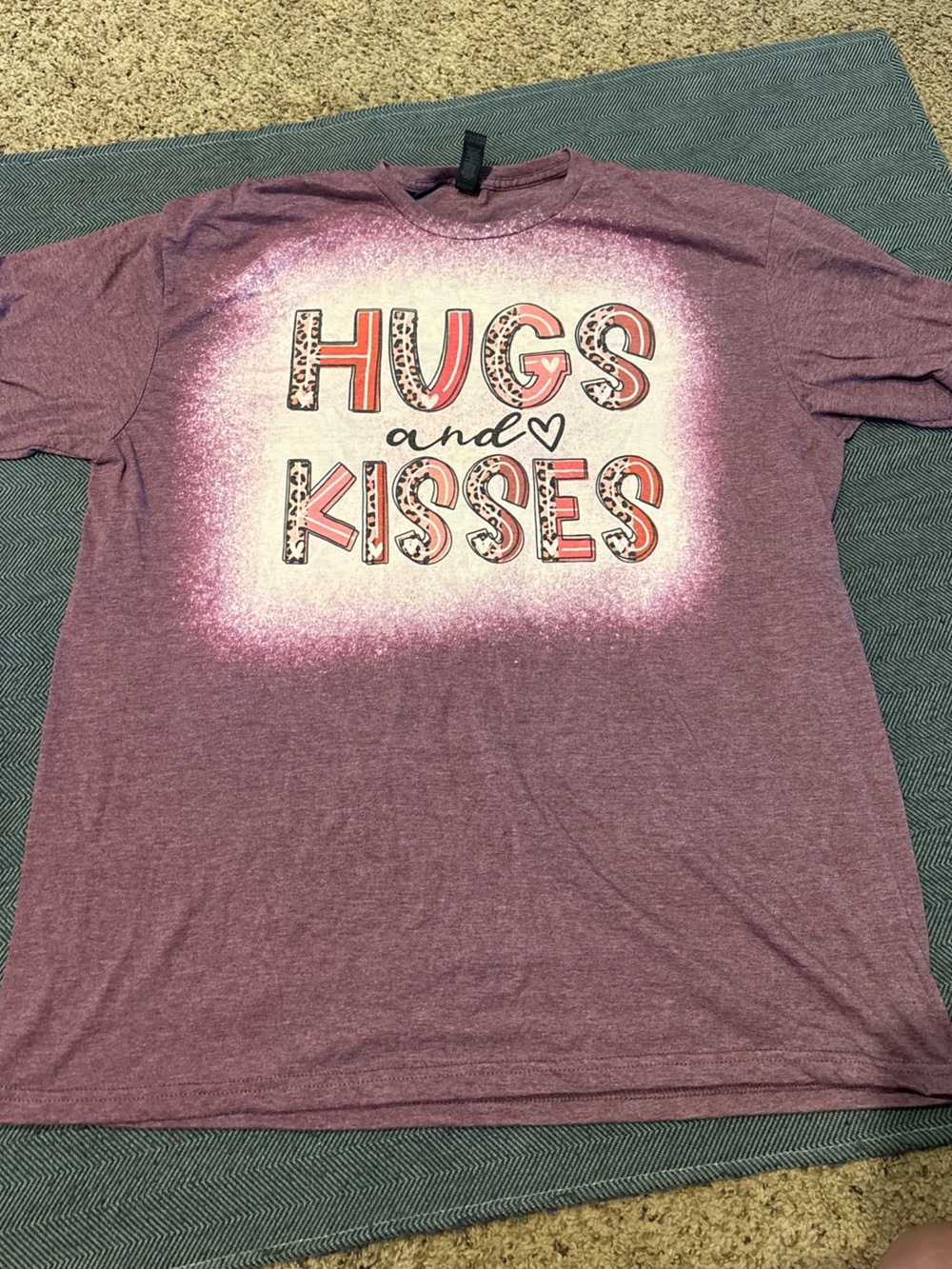 Gildan Purple Heather Short Sleeve Tee with Pink & White 'Hugs and Kisses' Print